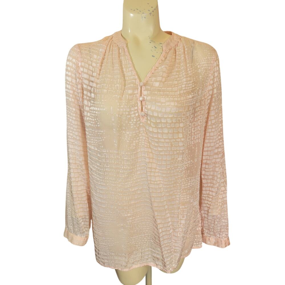 Chico's Pink Textured V-Neck Henley Long Sleeve Tunic Top Womens Size 1 (Medium)